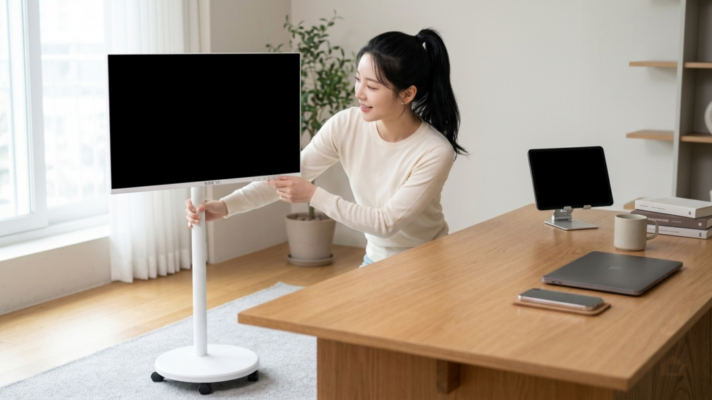 와이드무빙뷰 화이트에디션 삼탠바이미V3 셋트 QLED 109cm(43인치) UHD 4K 스마트 이동식 TV 유압식 높이조절 중소바이미 자가설치 대표
