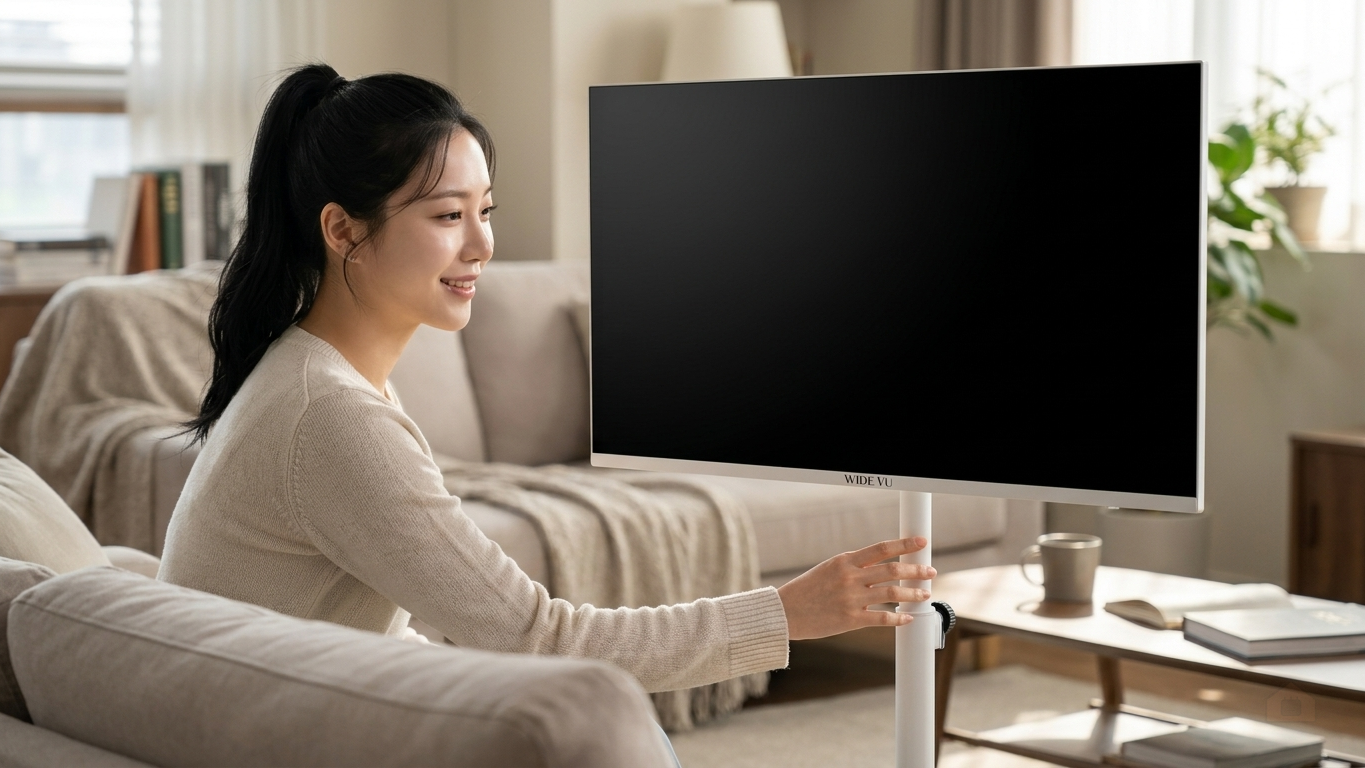 와이드무빙뷰 화이트에디션 삼탠바이미V3 셋트 QLED 109cm(43인치) UHD 4K 스마트 이동식 TV 유압식 높이조절 중소바이미 자가설치