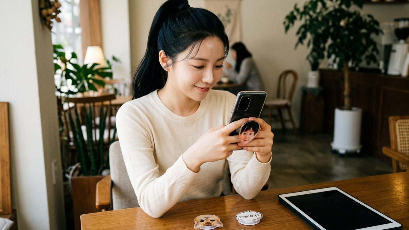 아크릴 그립 톡 주문제작 반려동물굿즈 에폭시 아기 얼굴 자유형 50 x 50 투명바디